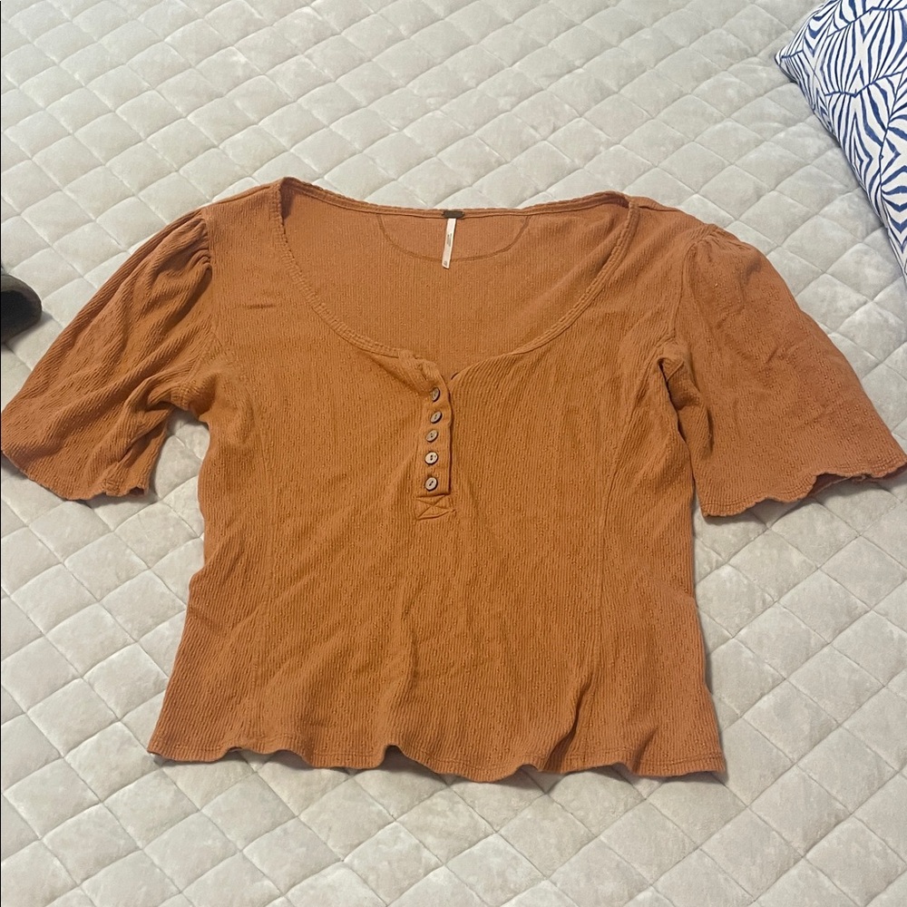 Free People Tan Button-Up Blouse